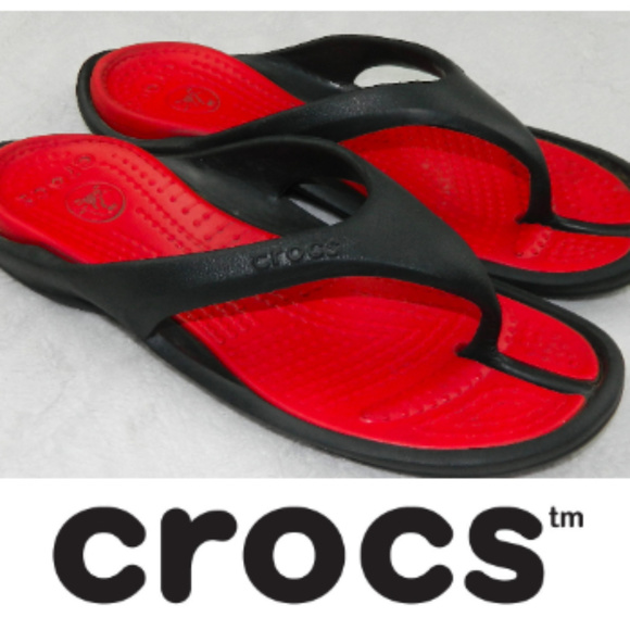 red and black crocs